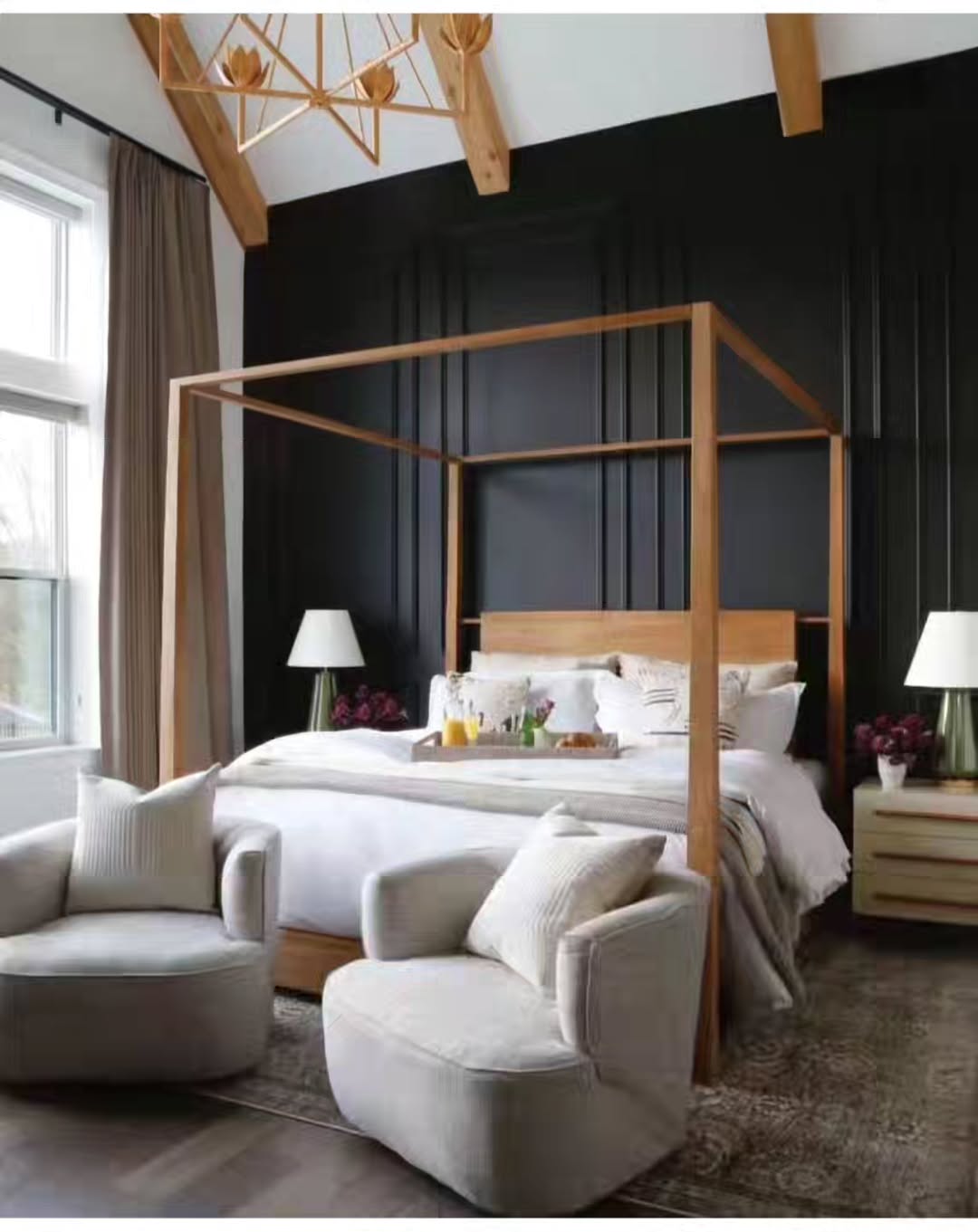 Black Wall Drama with Rustic Warmth