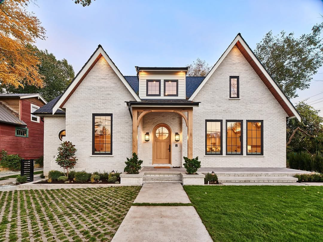 Modern Tudor Brick at Dusk