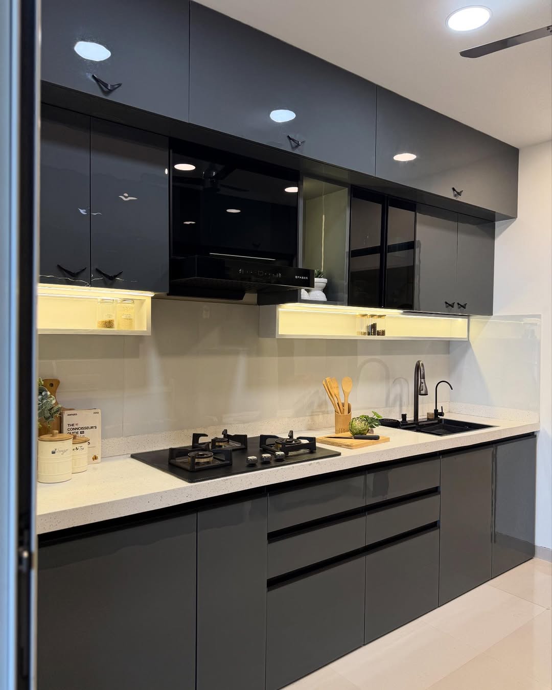 Sleek Dark Galley Kitchen