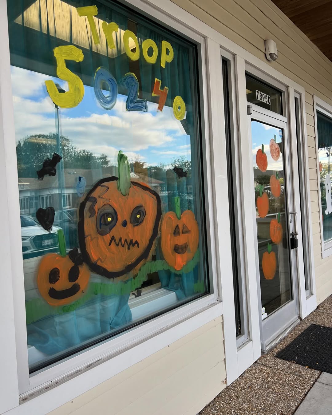 A storefront window displays