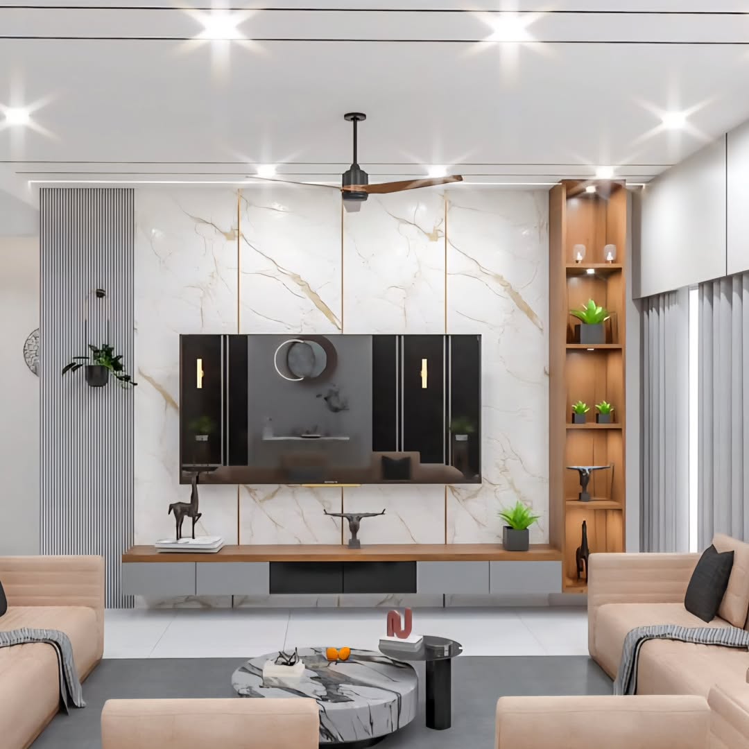 Marble and Wood Layered Wall