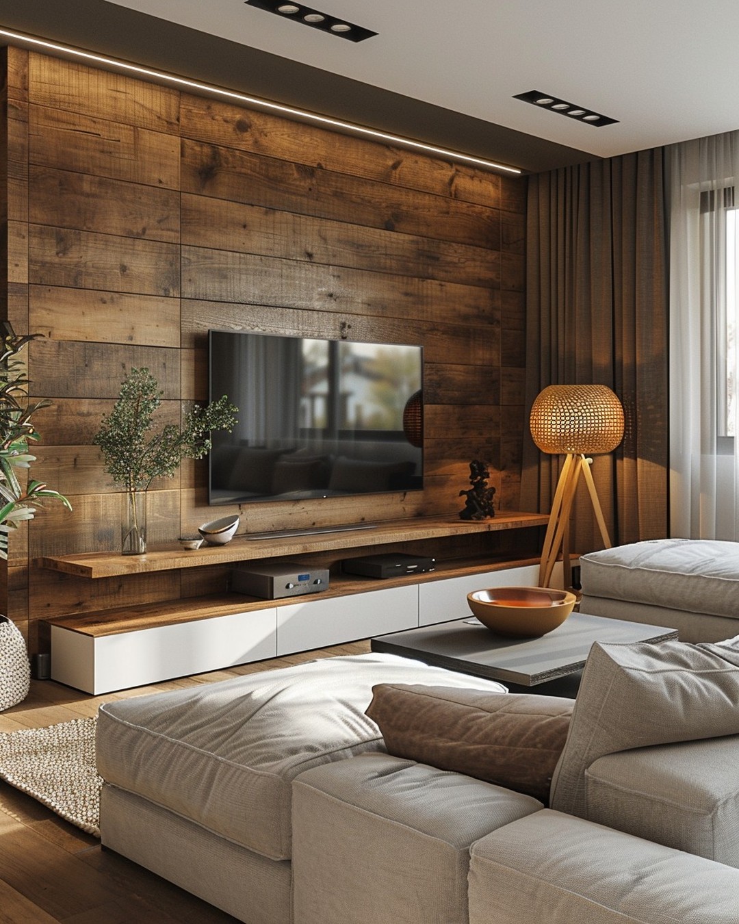 Rich Wood Panel Feature Wall
