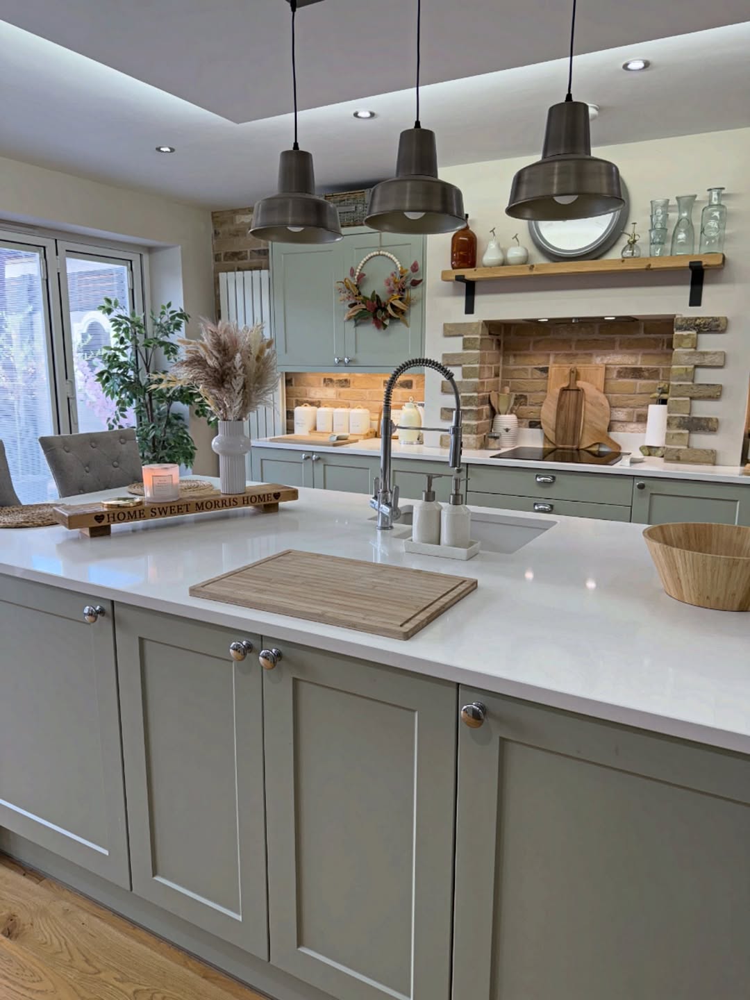 Rustic Green Island Kitchen
