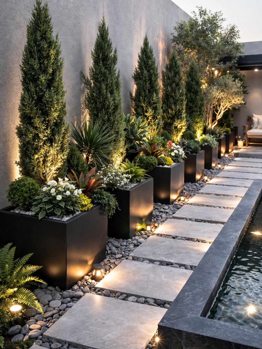 Modern Black Planter Row