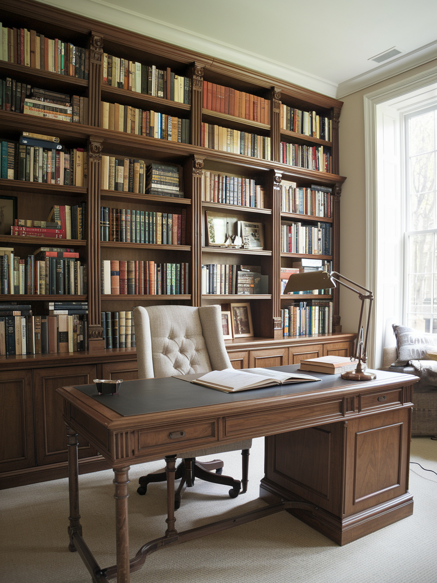 A traditional home office exuding the charm of a men