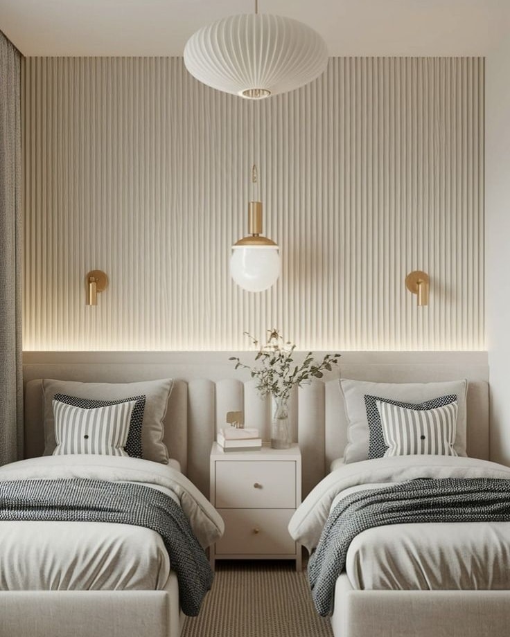 Soft Symmetry Twin Bedroom