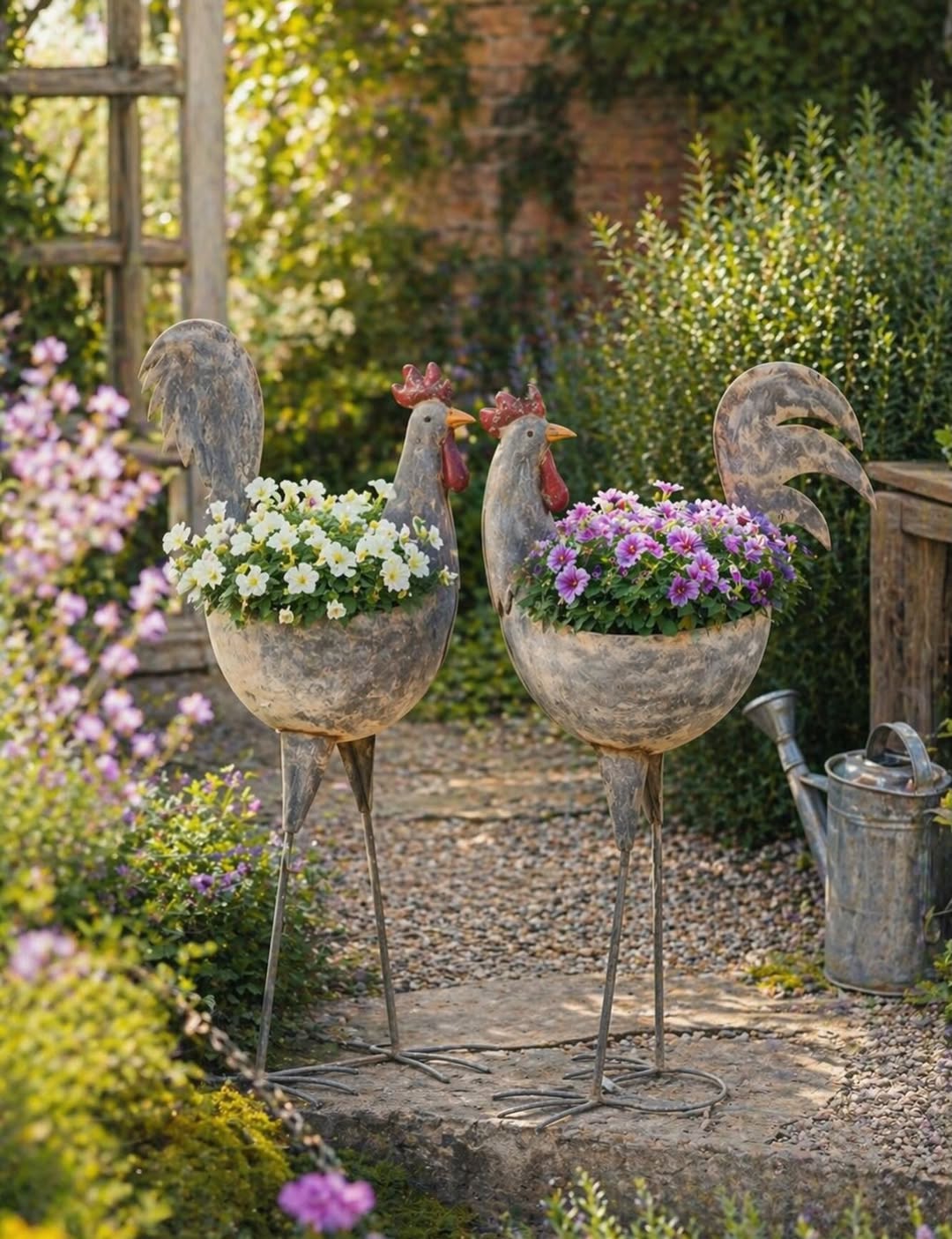 Whimsical Rooster Planters