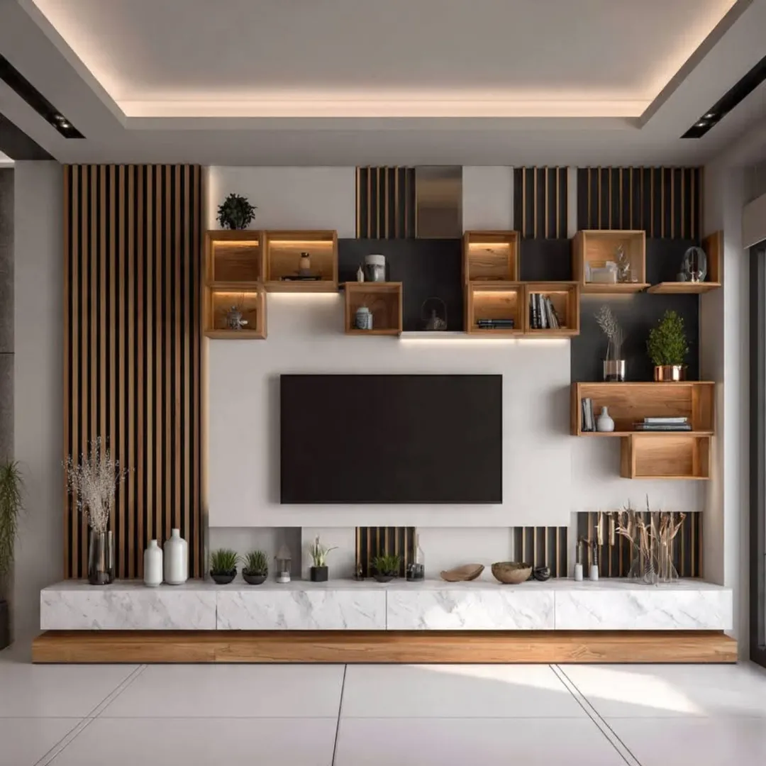 Floating Wood Box Feature Wall