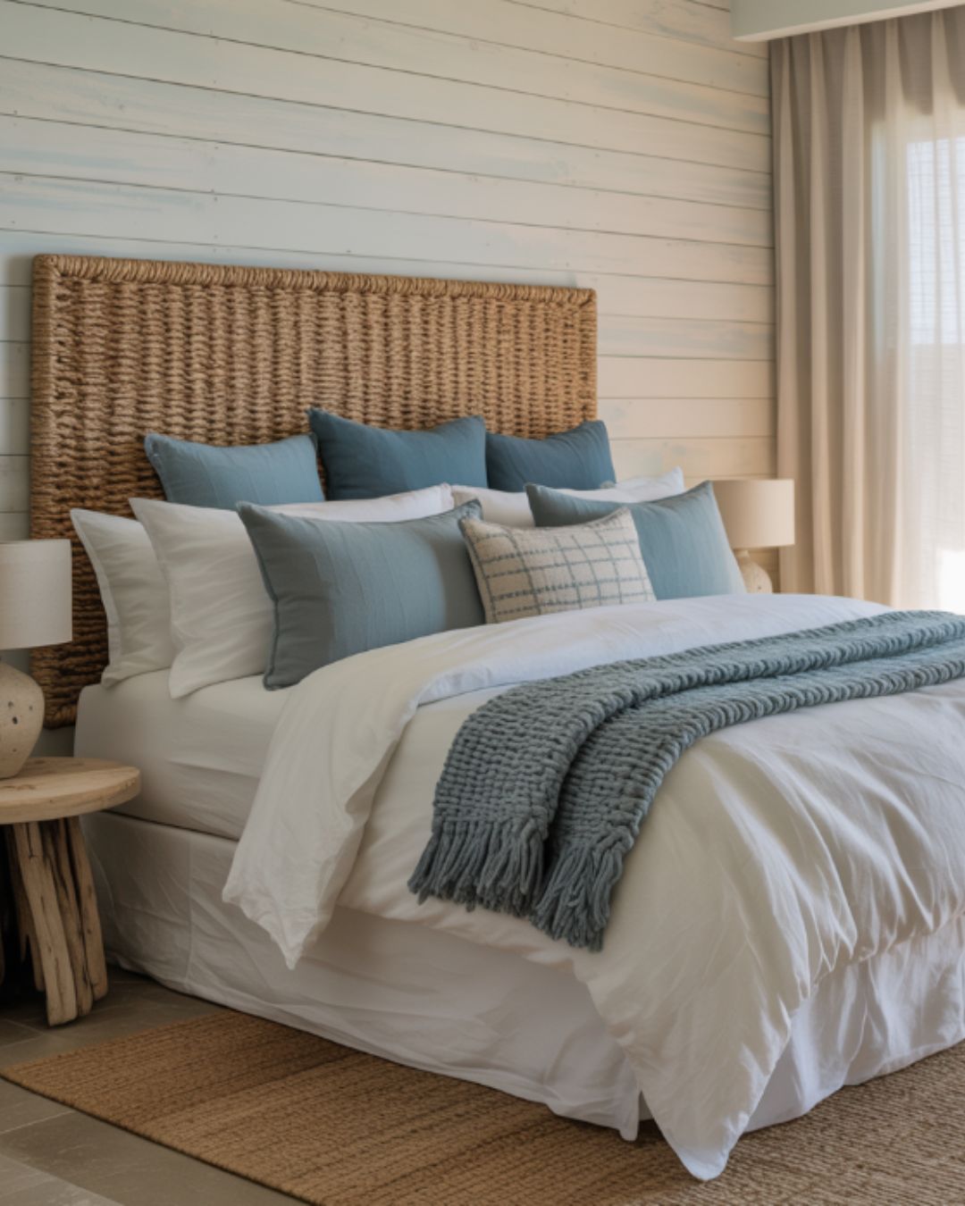 Woven Headboard & Soft Blues